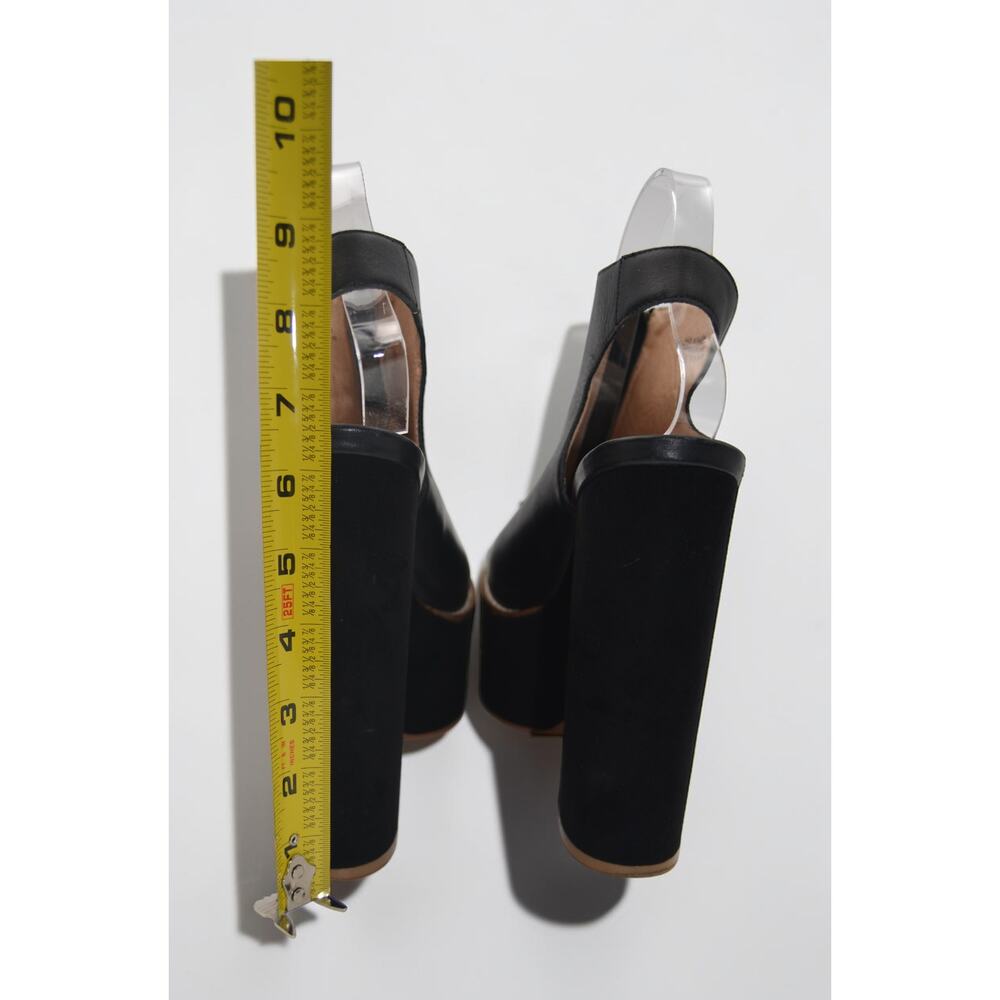 Shellys London Platform Heels Black Leather Fringe 90s Y2K Runway Revival Tassle - Picture 5 of 6